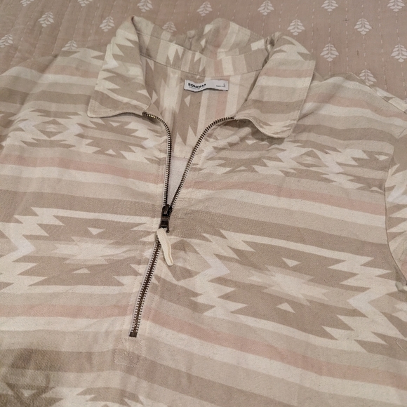 Sonoma 3/4 zip pull over flannel Aztec print large - Picture 2 of 11